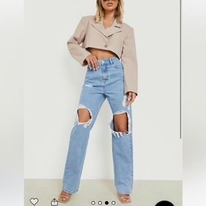 Boohoo High Waisted Distressed Blue Jeans | Size 12